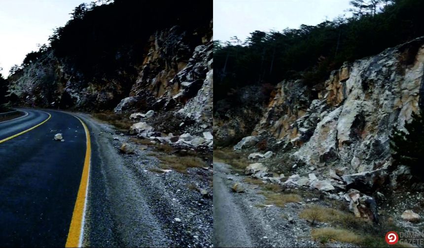 Kaya parçaları depremden sonra yola düştü